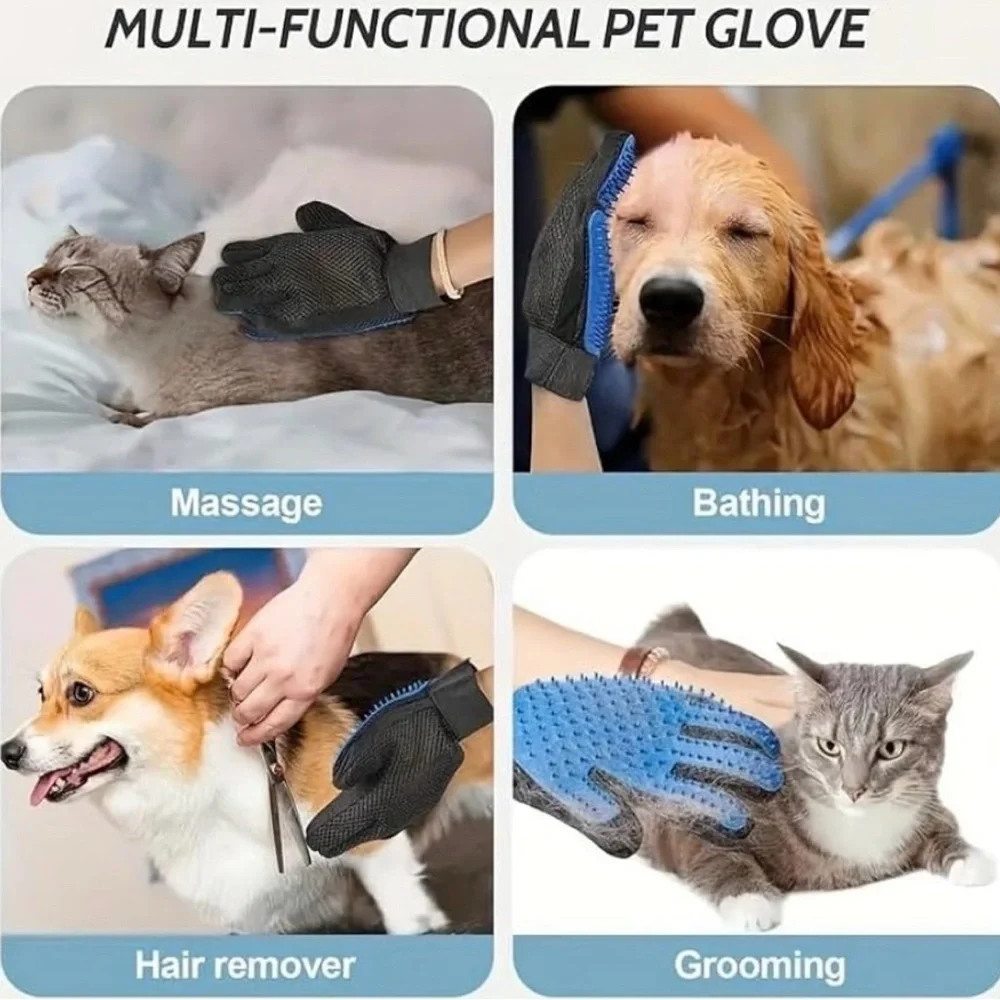 💞 New One Size Blue & Black Pet Grooming Glove for Cats & Puppy Dogs